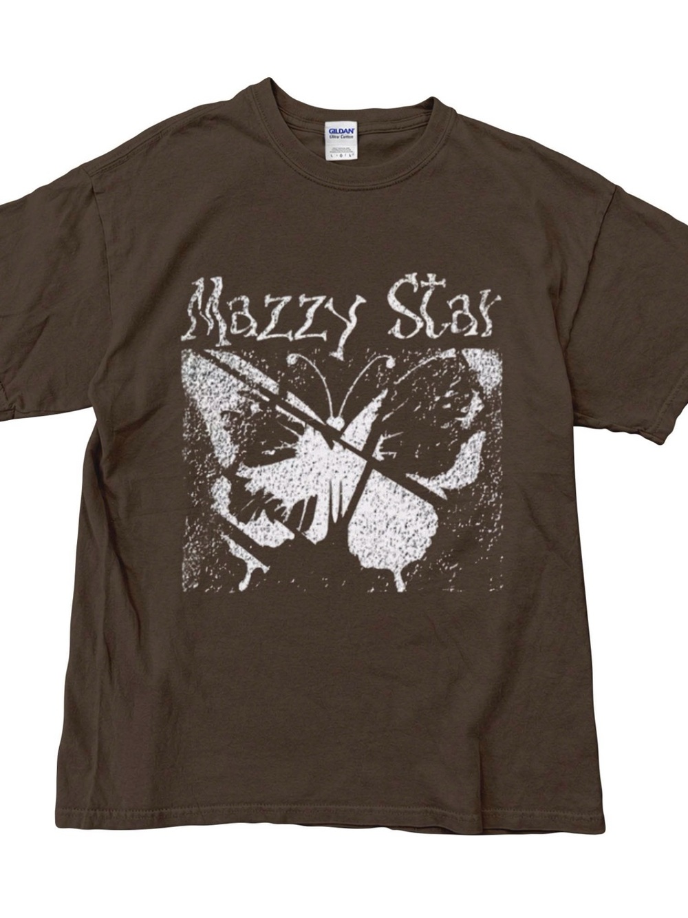 Mazzy Star Band Tee with Butterfly Graphic Vintage Brown T-shirt